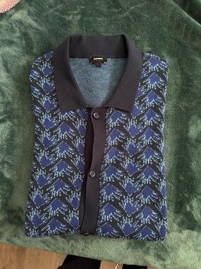 Express Navy & Black Geometric Knit Polo